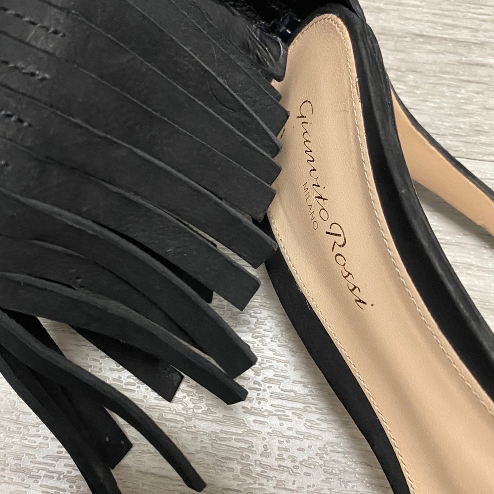 Authentic Gianvito Rossi Black Suede Fringe Heels - Picture 6 of 12